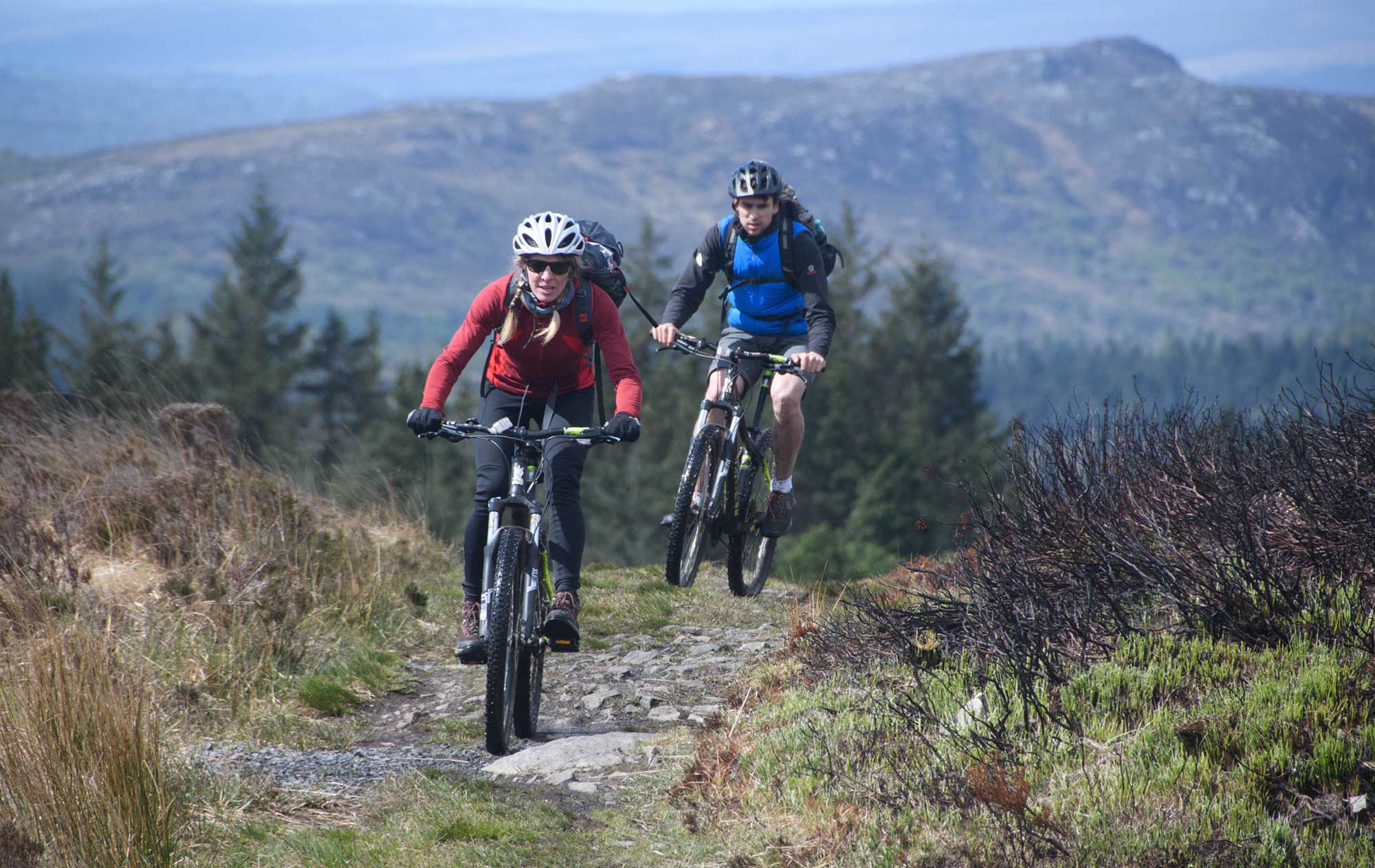 tourists cycling on a bike doing mountain biking