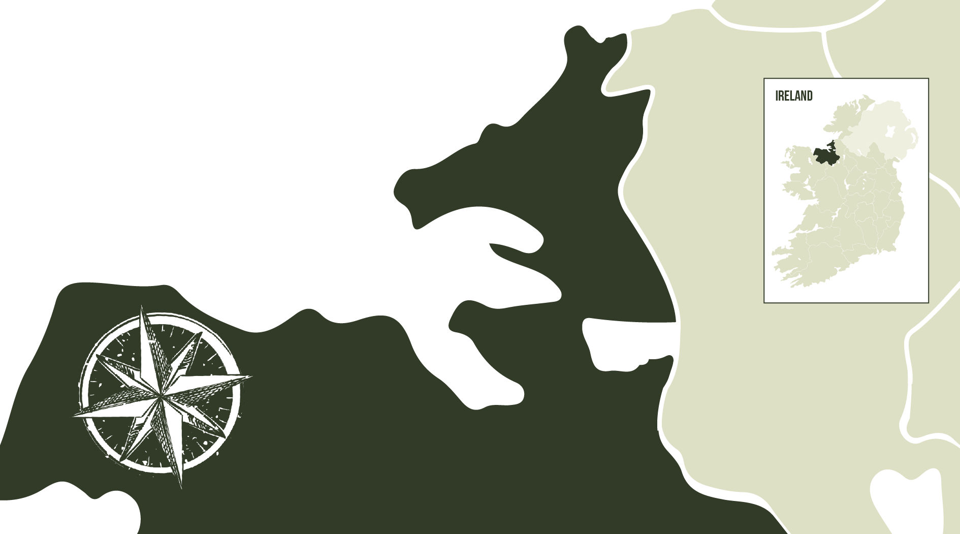 map of sligo with compass and ireland map indicating sligo's location