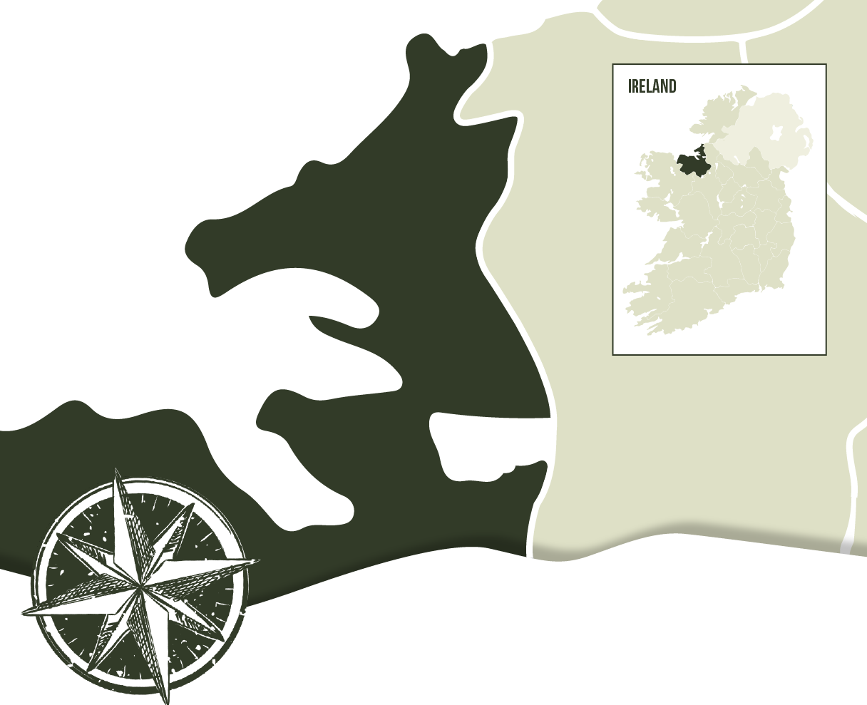 map of sligo with compass and ireland map indicating sligo's location