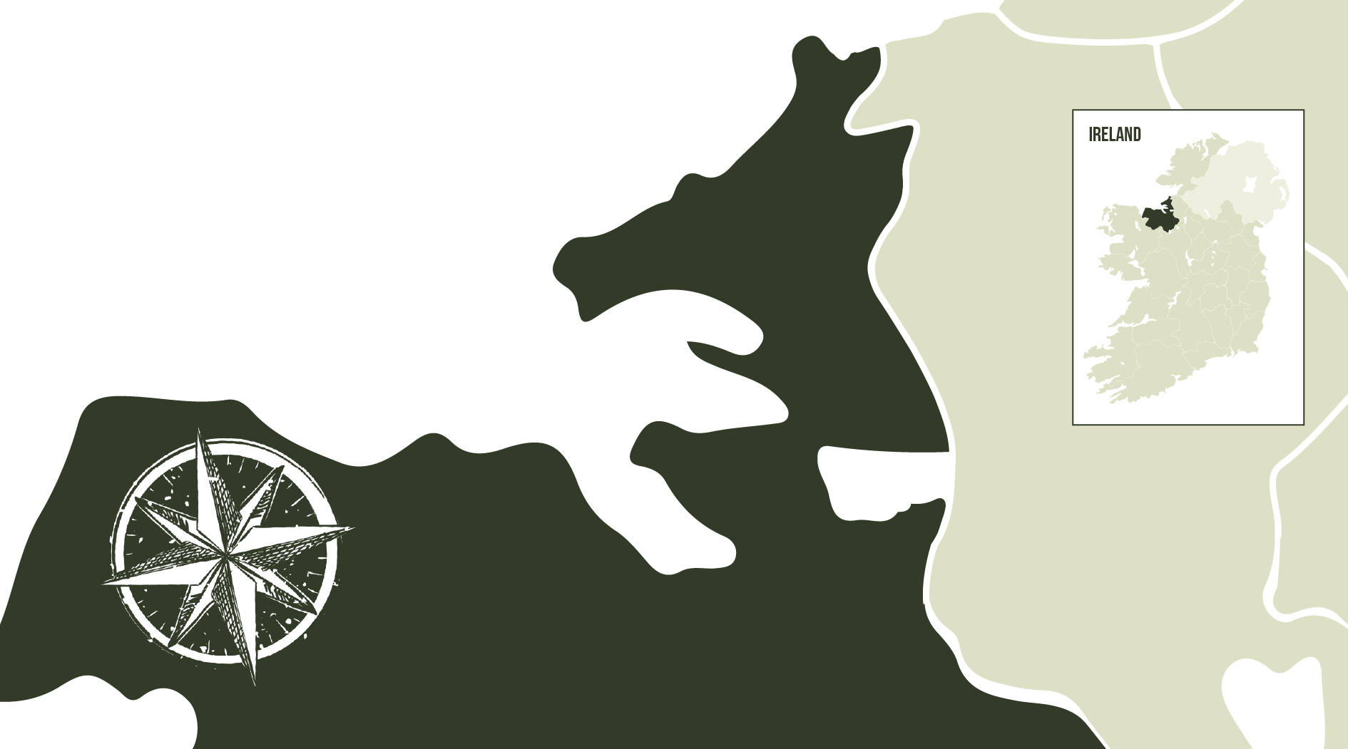 map of sligo with compass and ireland map indicating sligo's location